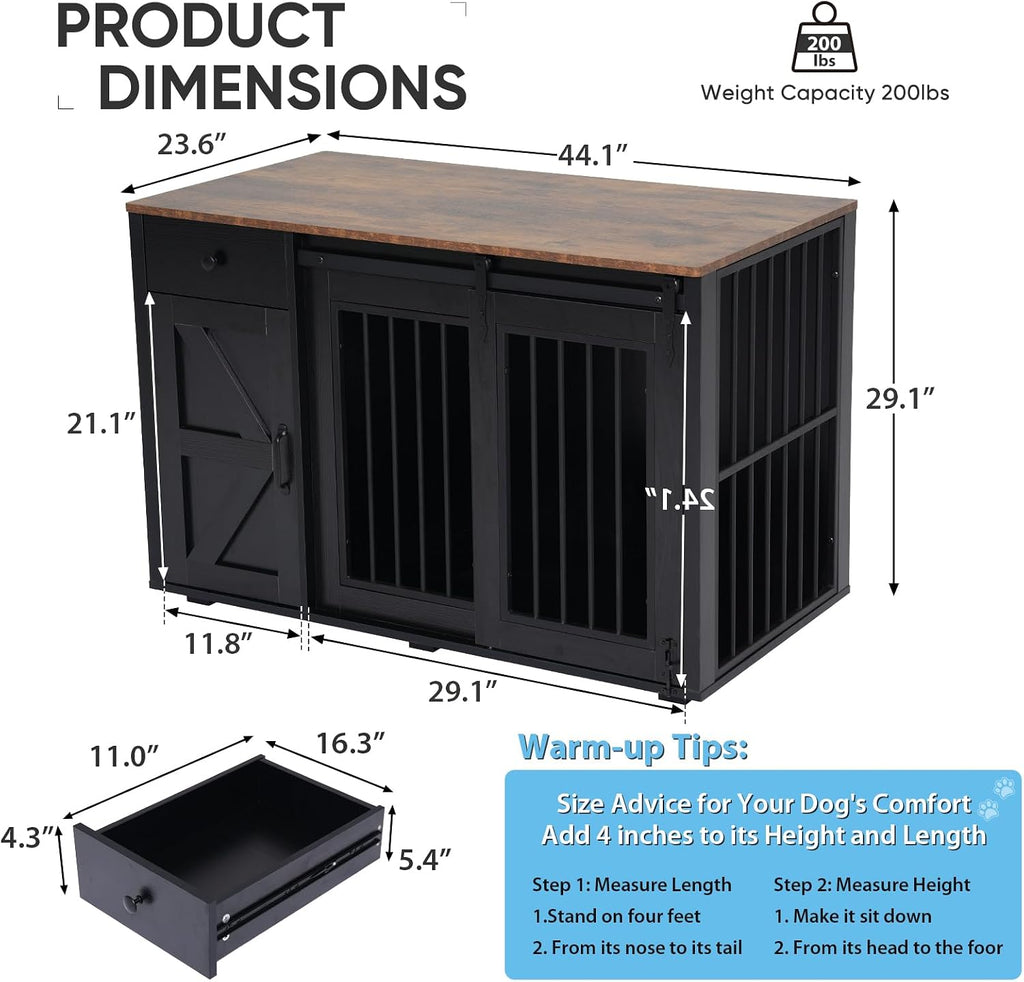 verano garden 44" dog crate furniture, dog kennel shown in use