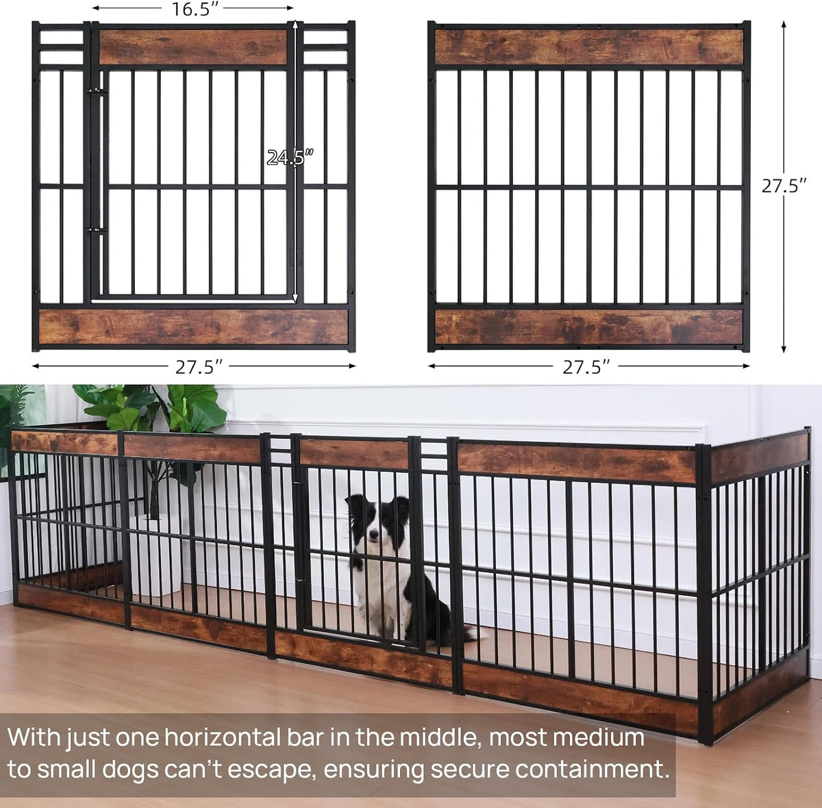 large furniture style dog playpen, 27.5" h dog, close-up detail