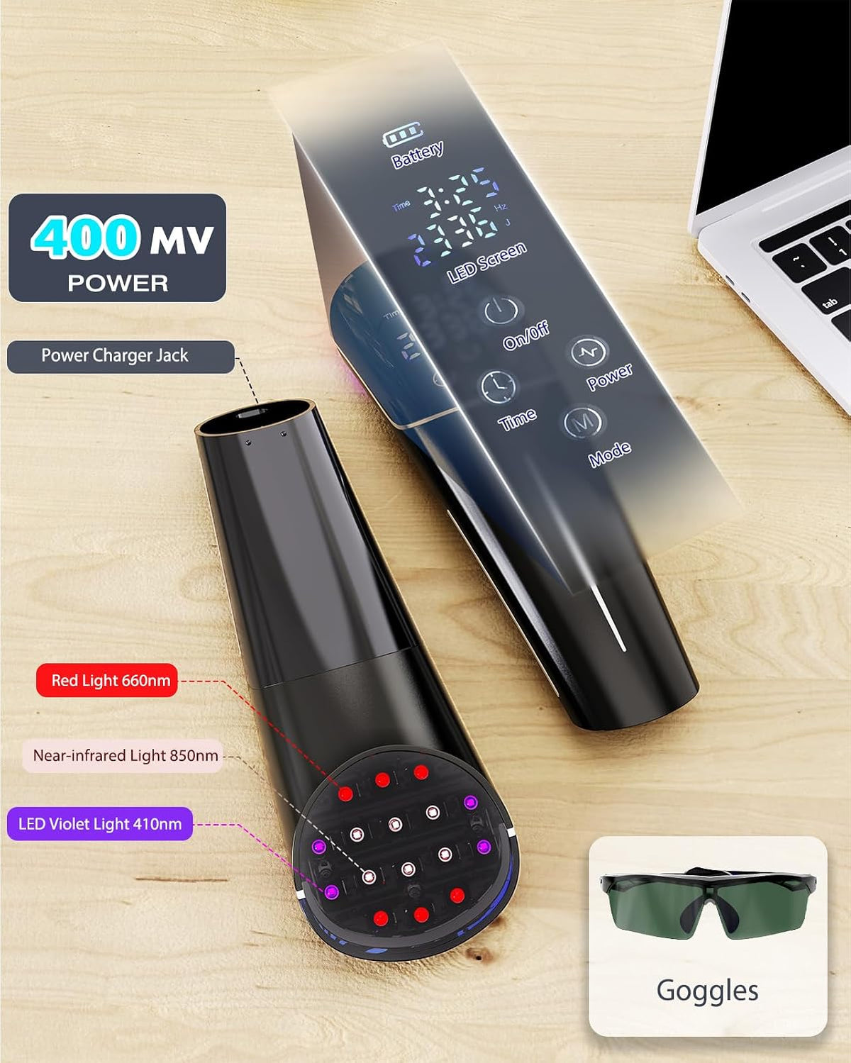 red light therapy for dogs, 410nm, 660nm &, side view