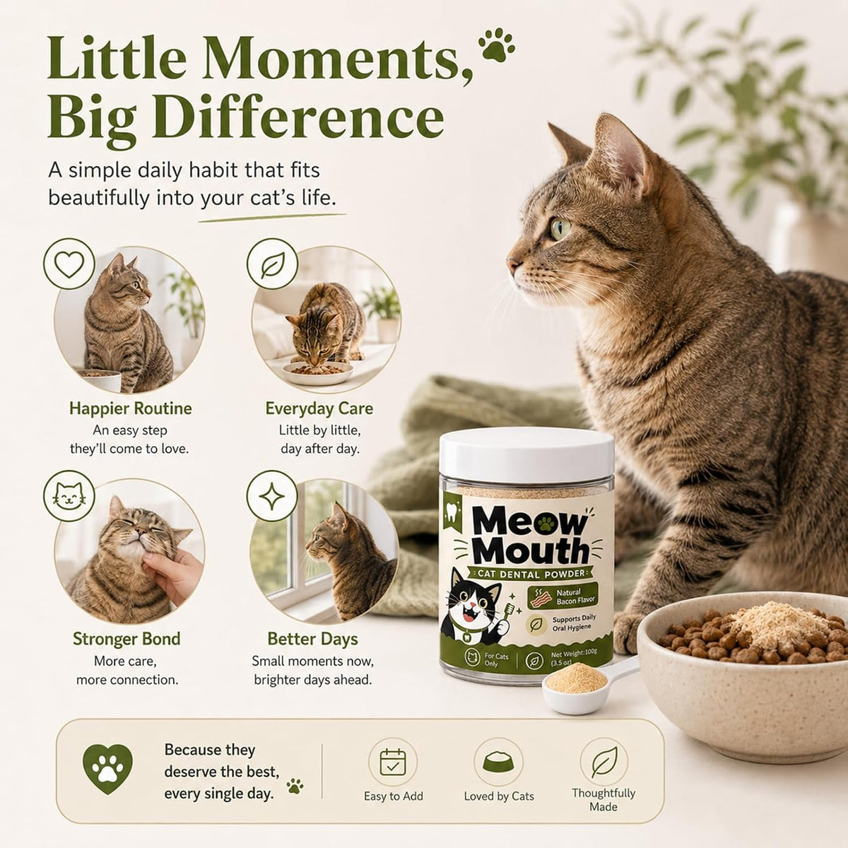 meow mouth cat dental powder, plaque & tartar showing dimensions