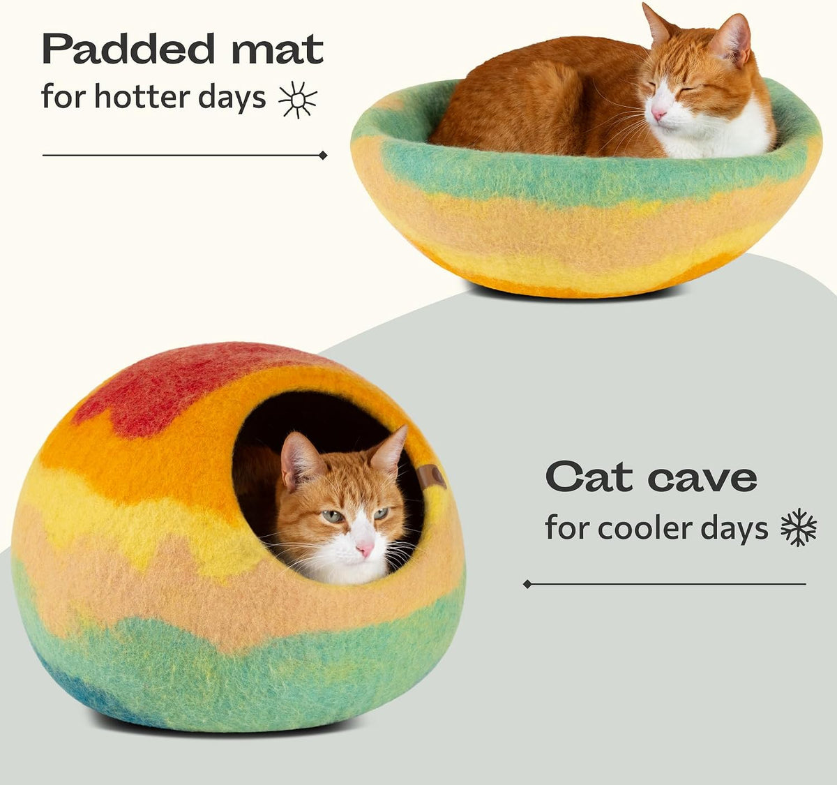 meowfia cat cave - merino wool bed for, side view