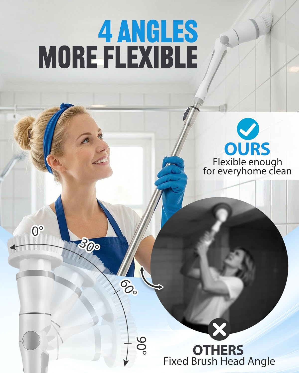 electric spin scrubber, cordless shower scrubber brush with, close-up detail
