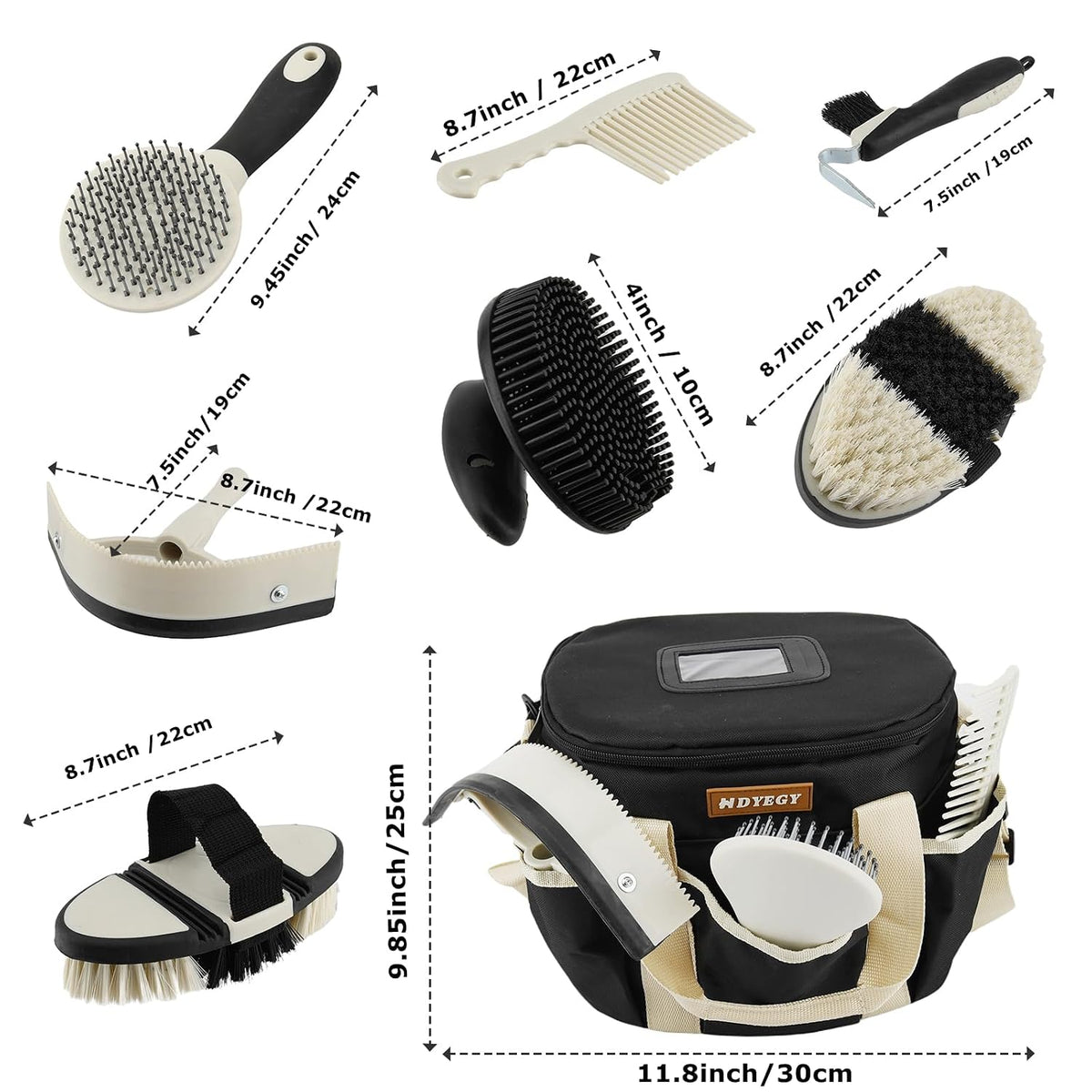 horse grooming kit,horse brush set equine care cleaning, close-up detail