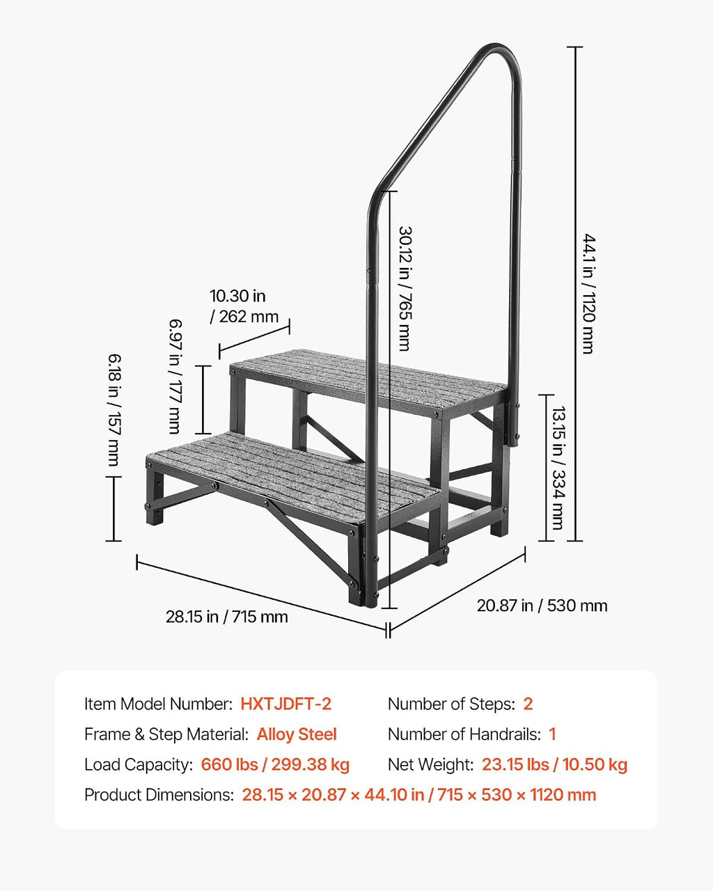 vevor rv steps with handrail, 2 steps, 660 on a desk or shelf