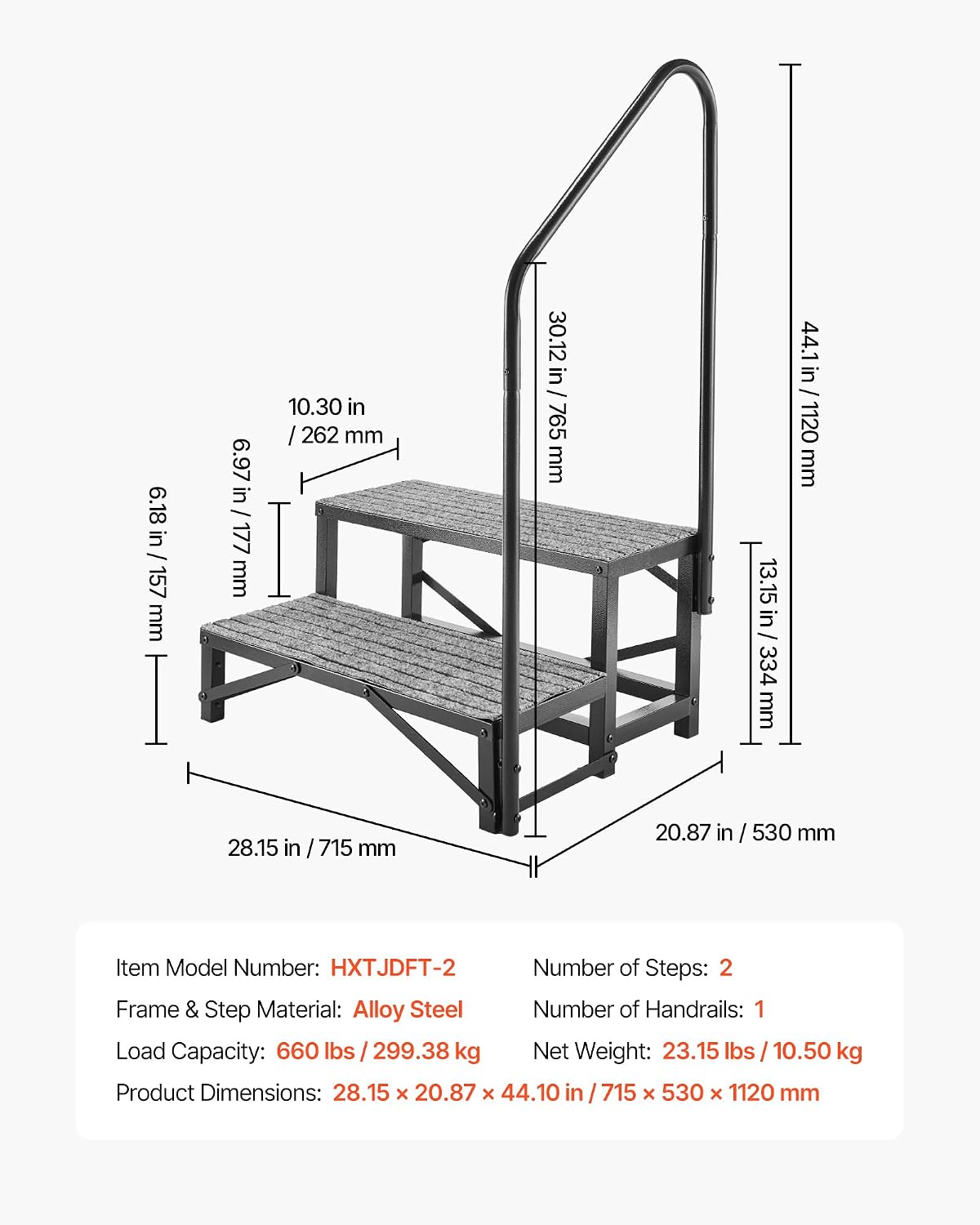 vevor rv steps with handrail, 2 steps, 660 on a desk or shelf