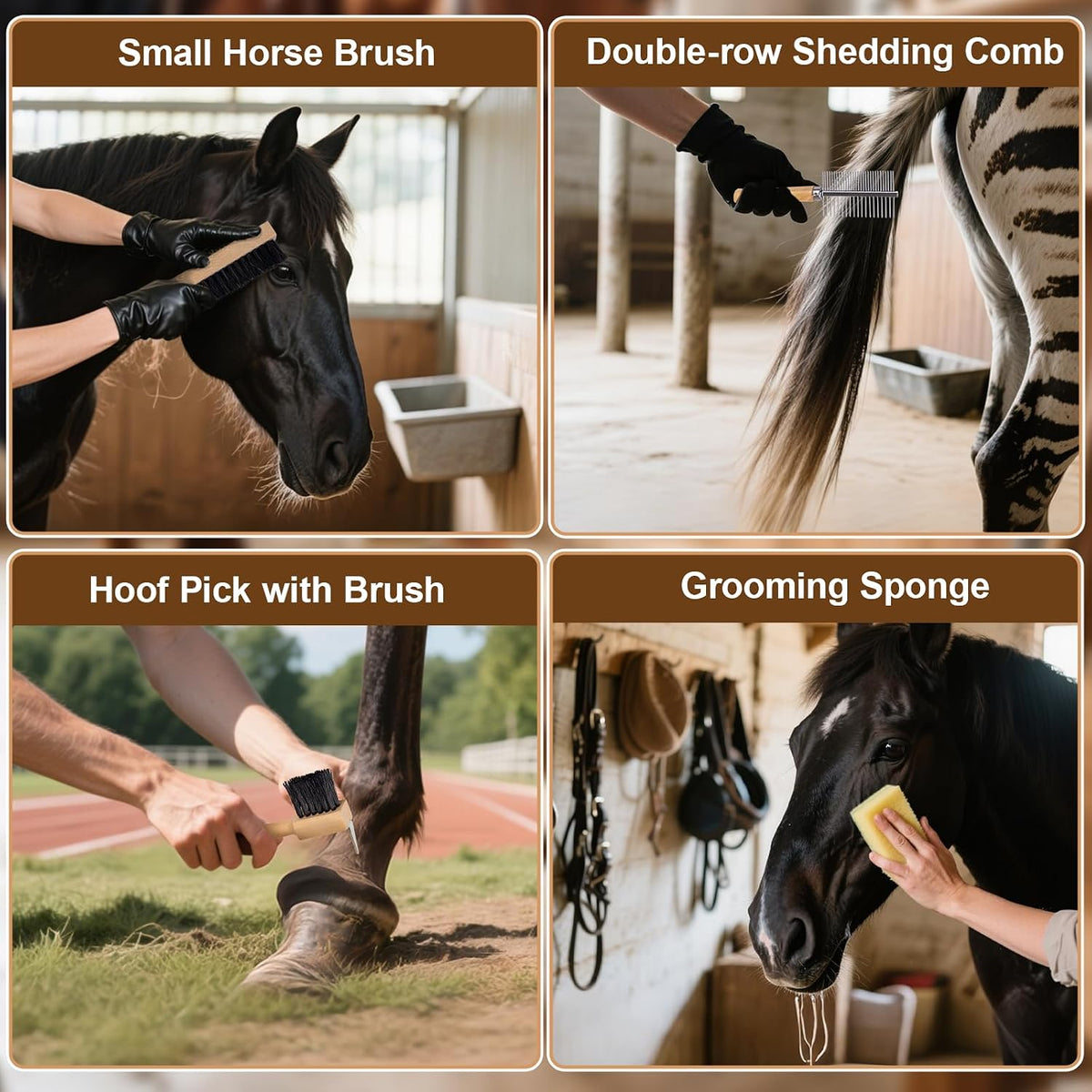 13-piece horse grooming kit for daily care,complete horse showing dimensions