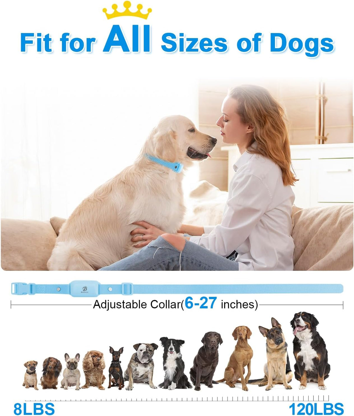 bousnic shock collar for dogs - waterproof rechargeable showing dimensions