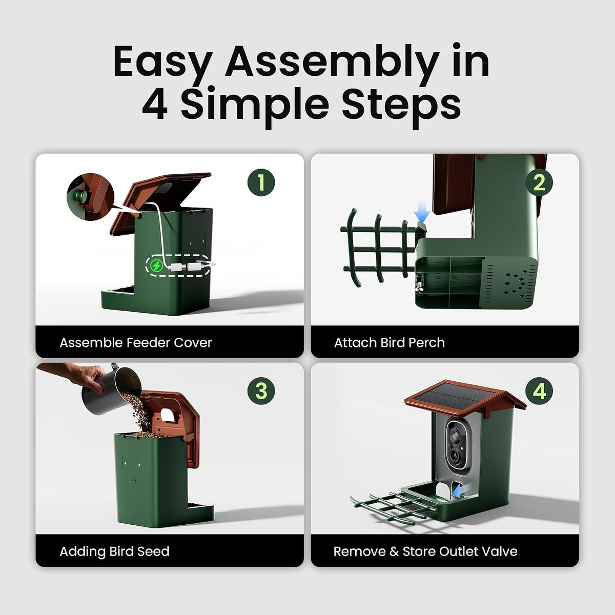 smart bird feeder with camera solar powered 2k showing dimensions