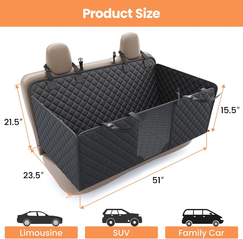 peticon dog car seat cover, 3-in-1 hard bottom, side view