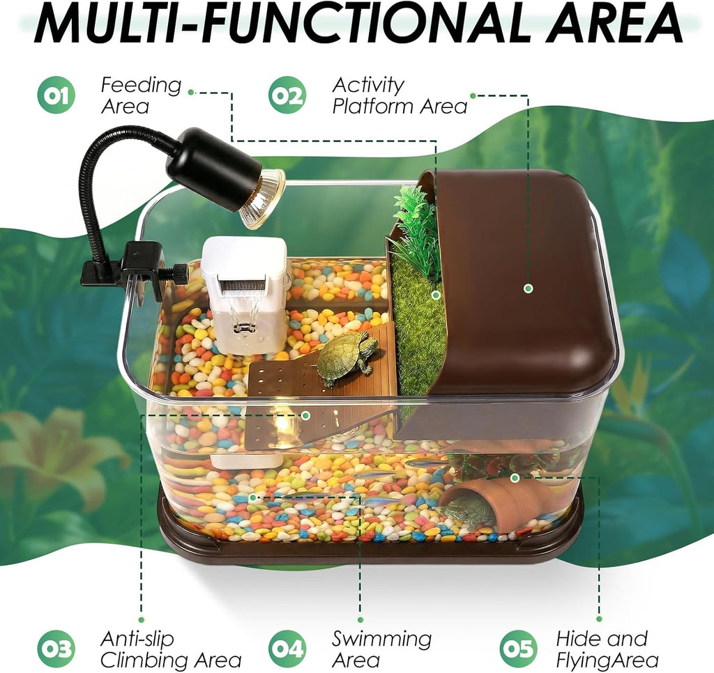 turtle tank starter kit,all-in-one aquatic turtle aquarium habitat, side view