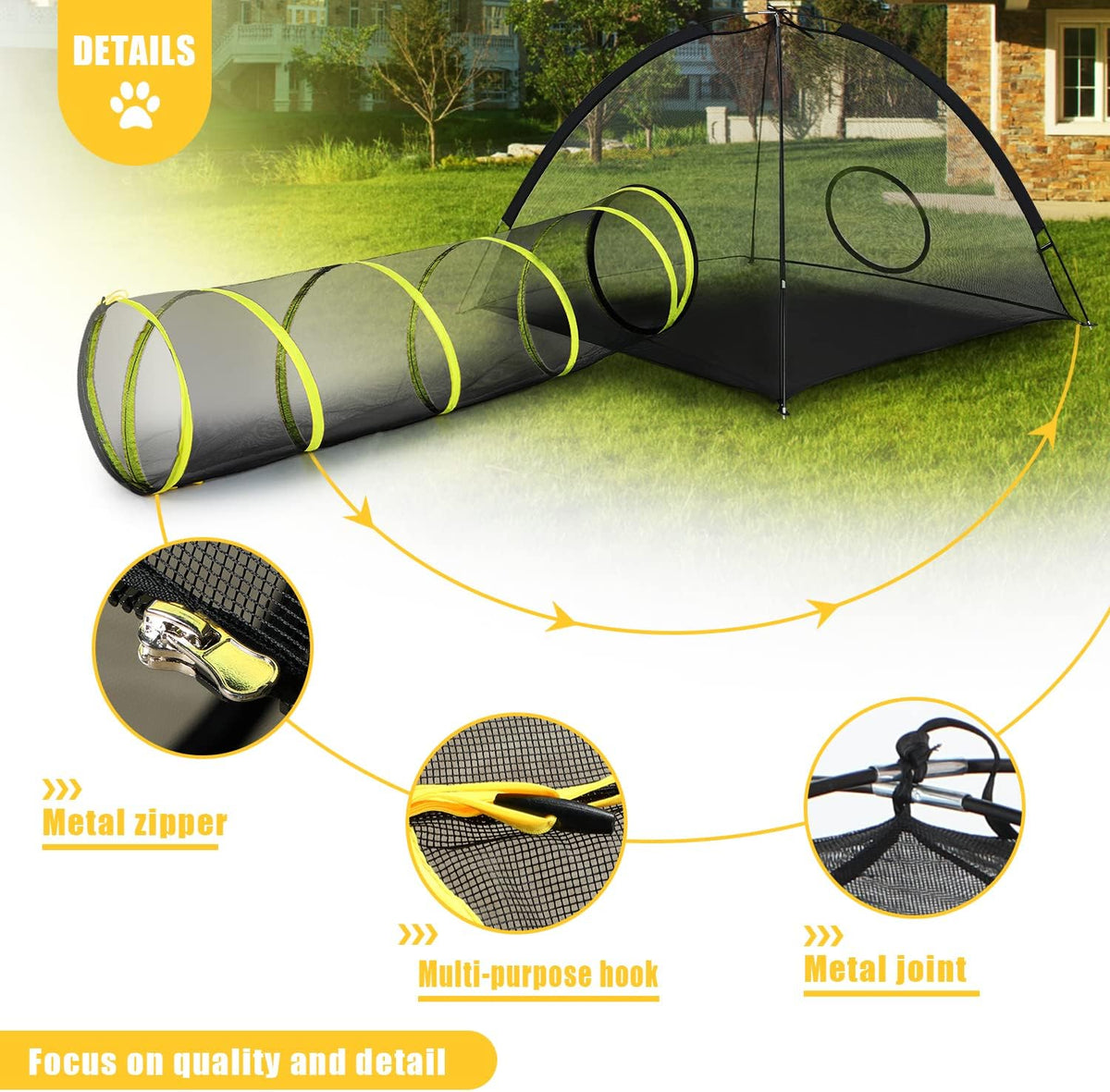 outdoor cat enclosures indoor, portable mesh tent, tunnel, close-up detail