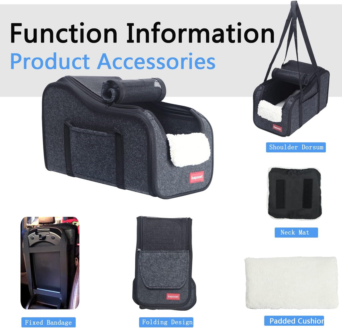 center console small dog car seat,portable pet cat showing dimensions