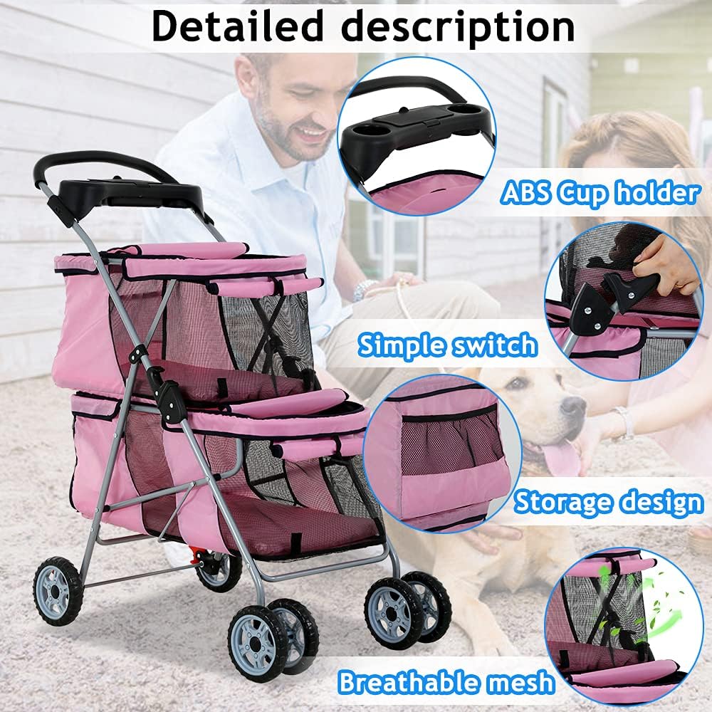 dkeli 4 wheel pet stroller for small and shown in use