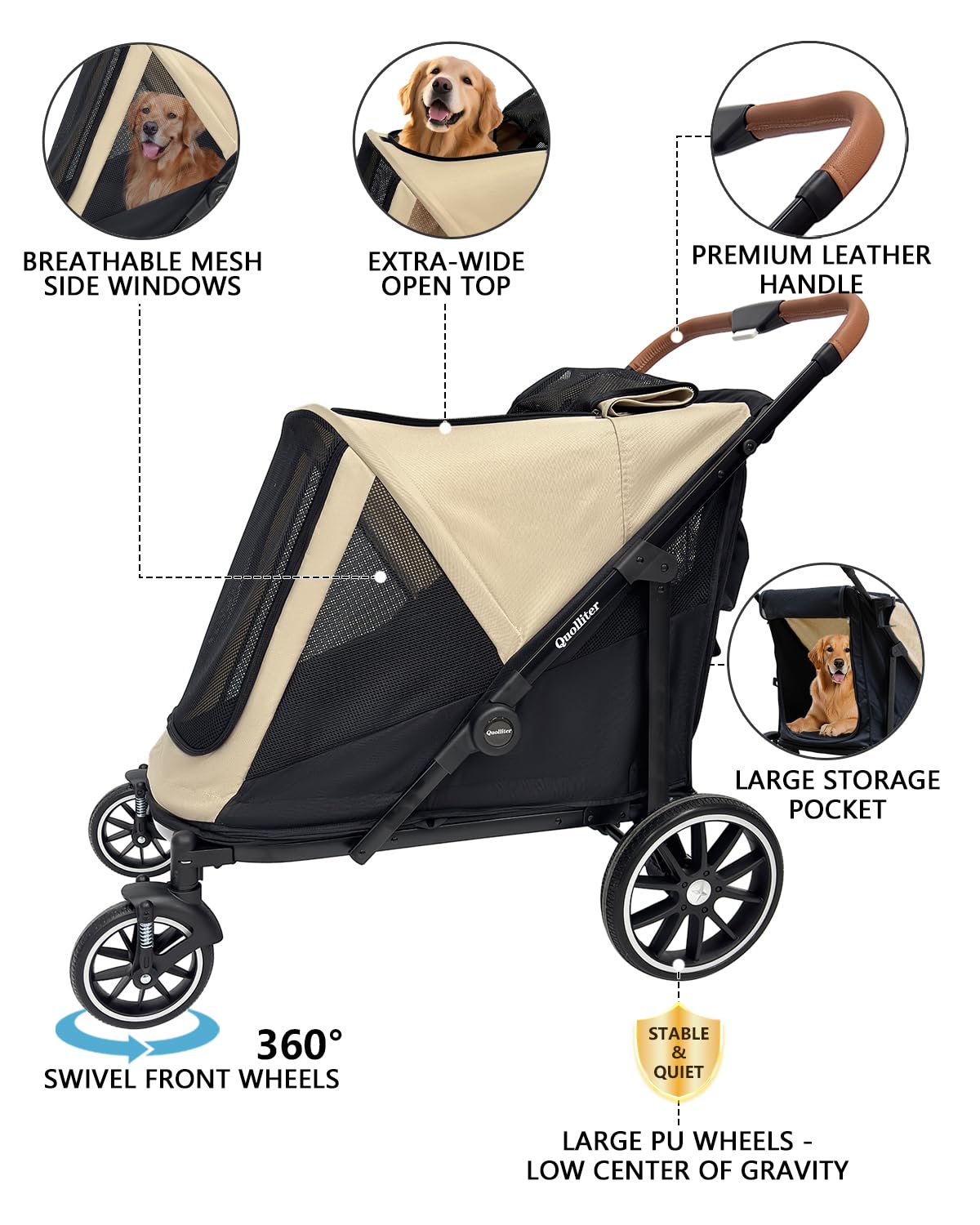 dog stroller for large & medium dogs, up shown in use