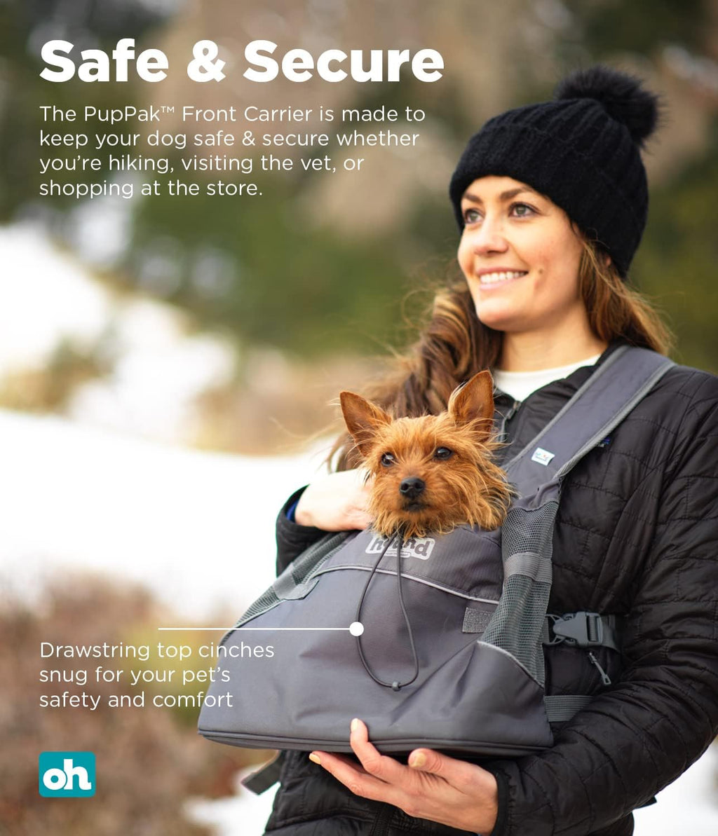 outward hound puppak dog front carrier, grey, medium showing dimensions