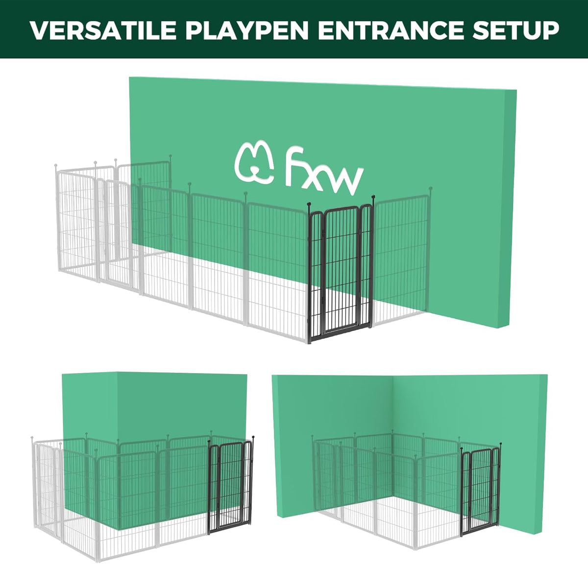 fxw add-on gate panel for outdoor dog playpen, side view