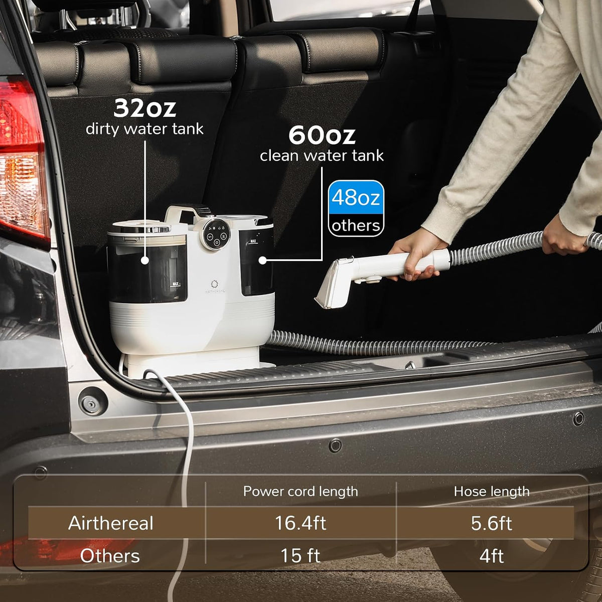airthereal portable upholstery spot cleaner, instant heating carpet, close-up detail