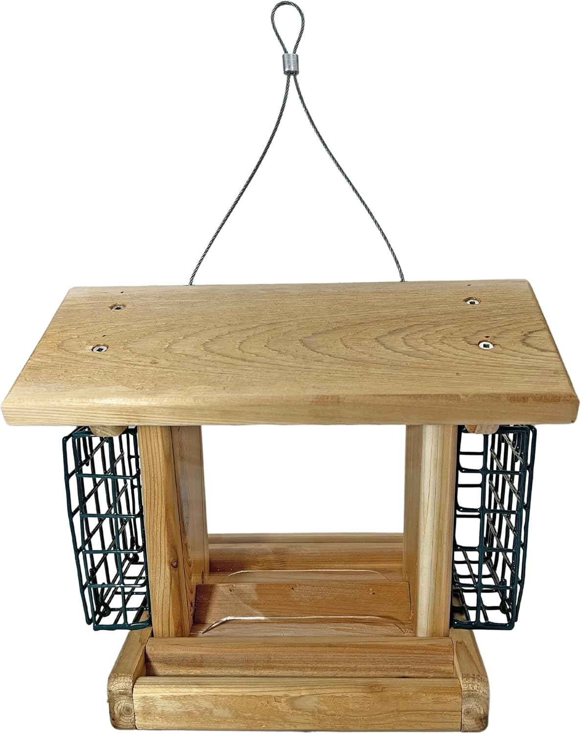 dutchcrafters large cedar wood hopper bird feeder with showing dimensions