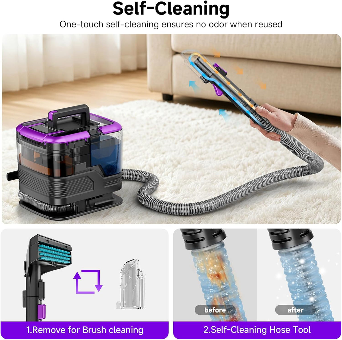 portable carpet cleaner & upholstery cleaner machine showing dimensions
