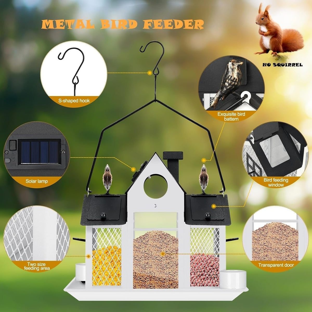 solar bird feeders house for outdoors hanging, 7lbs, close-up detail