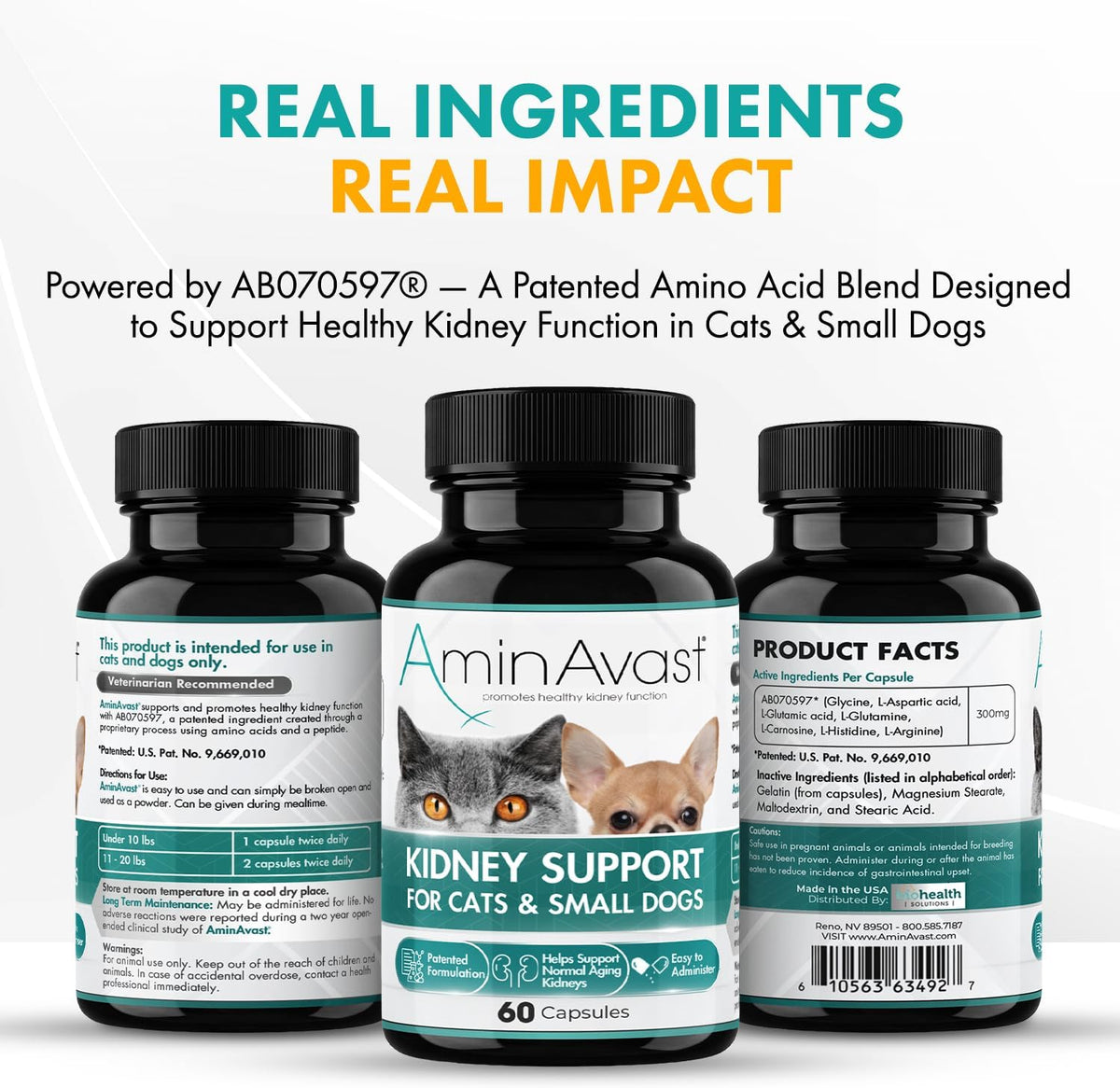 aminavast kidney support for cats & small dogs, side view