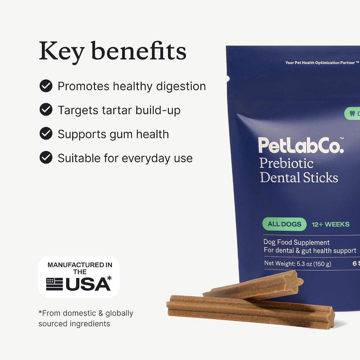 petlab co. dental sticks – dog dental chews shown in use
