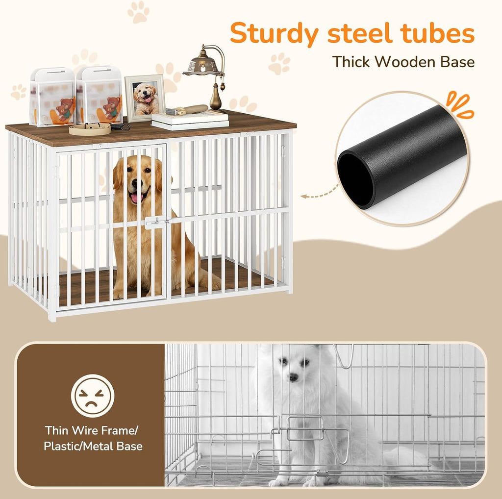 yatiney foldable dog crate furniture, 37.4" dog kennel showing dimensions