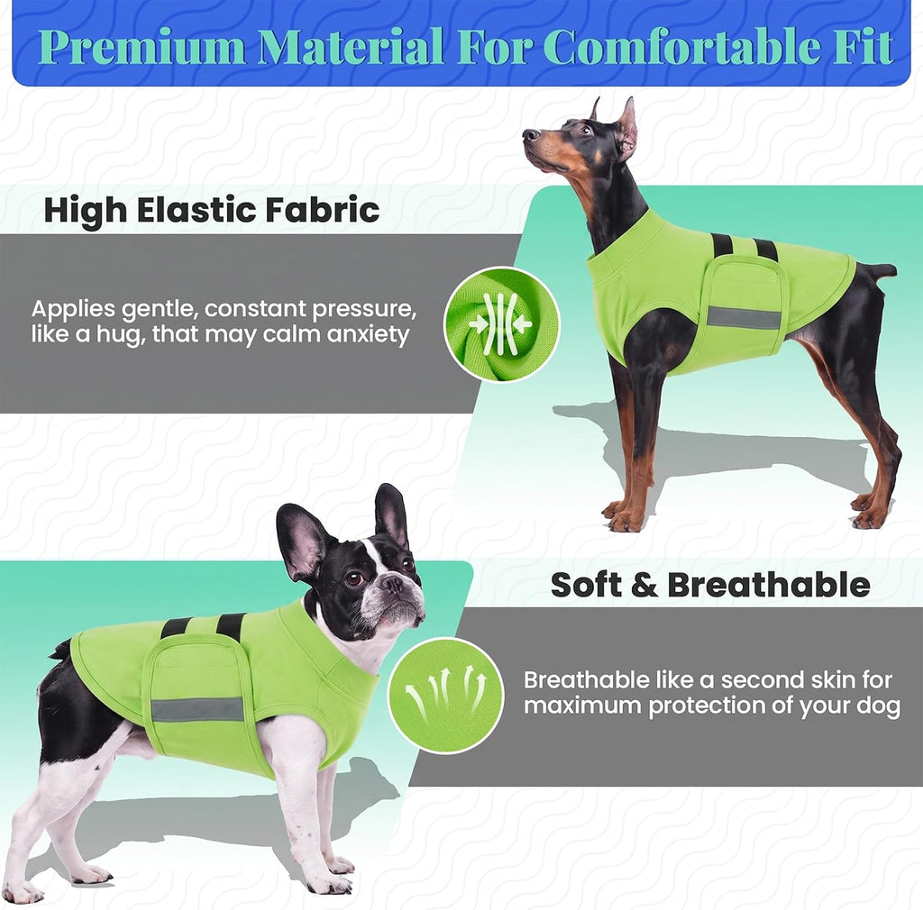 migohi dog anxiety relief coat, xl, lightgreen shown in use