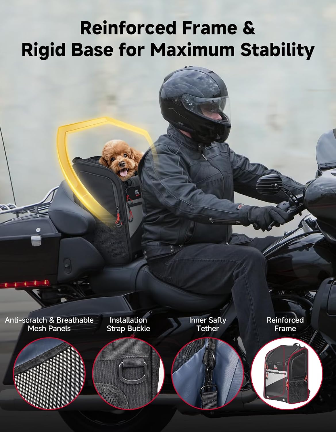 kemimoto motorcycle dog carrier backpack for small dog, side view