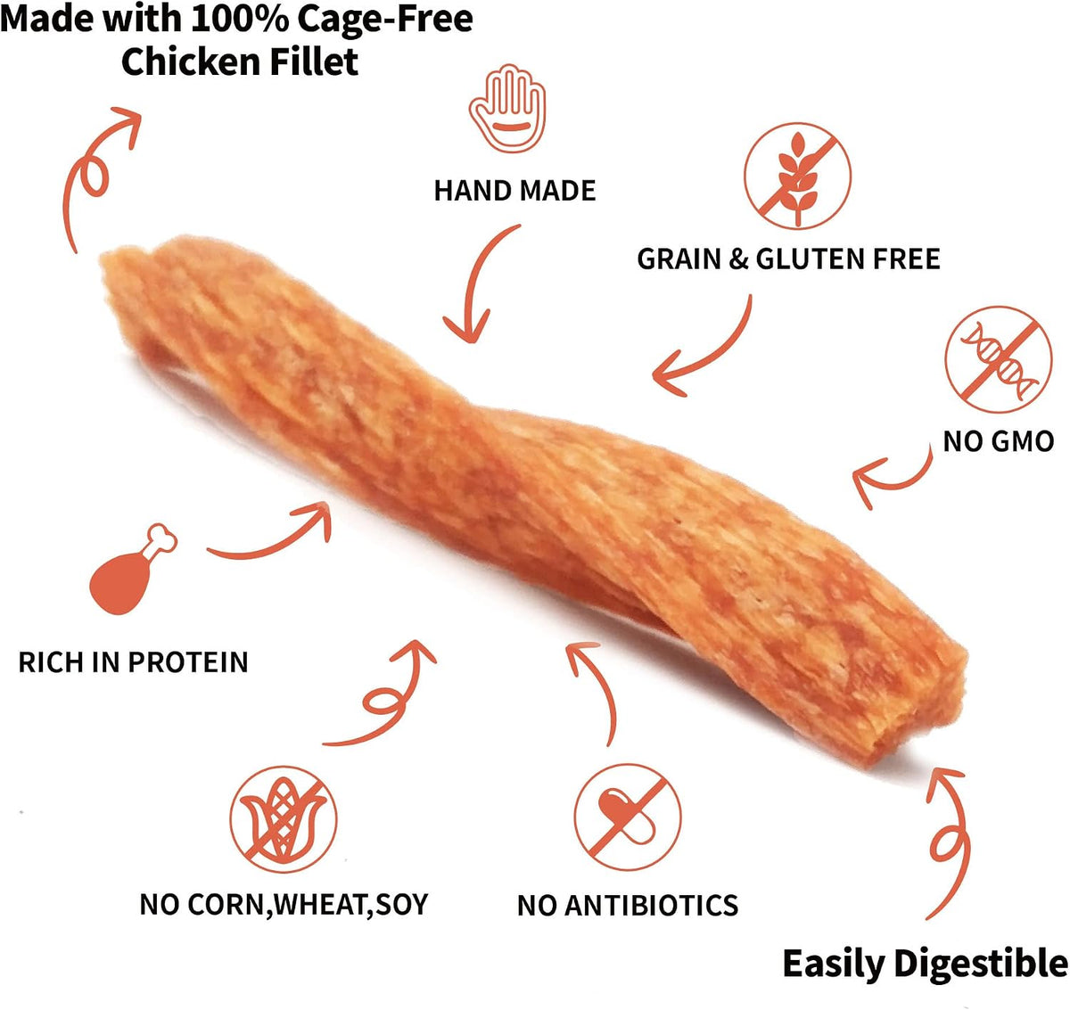 luvchew chicken dog chew twist sticks, puffed human, side view