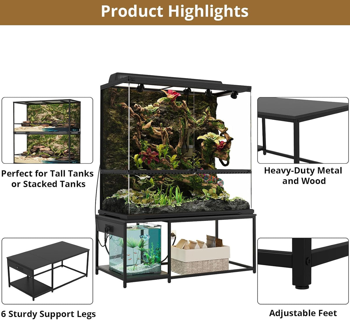 120 gallon reptile tank stand – 48"x24" terrarium, close-up detail