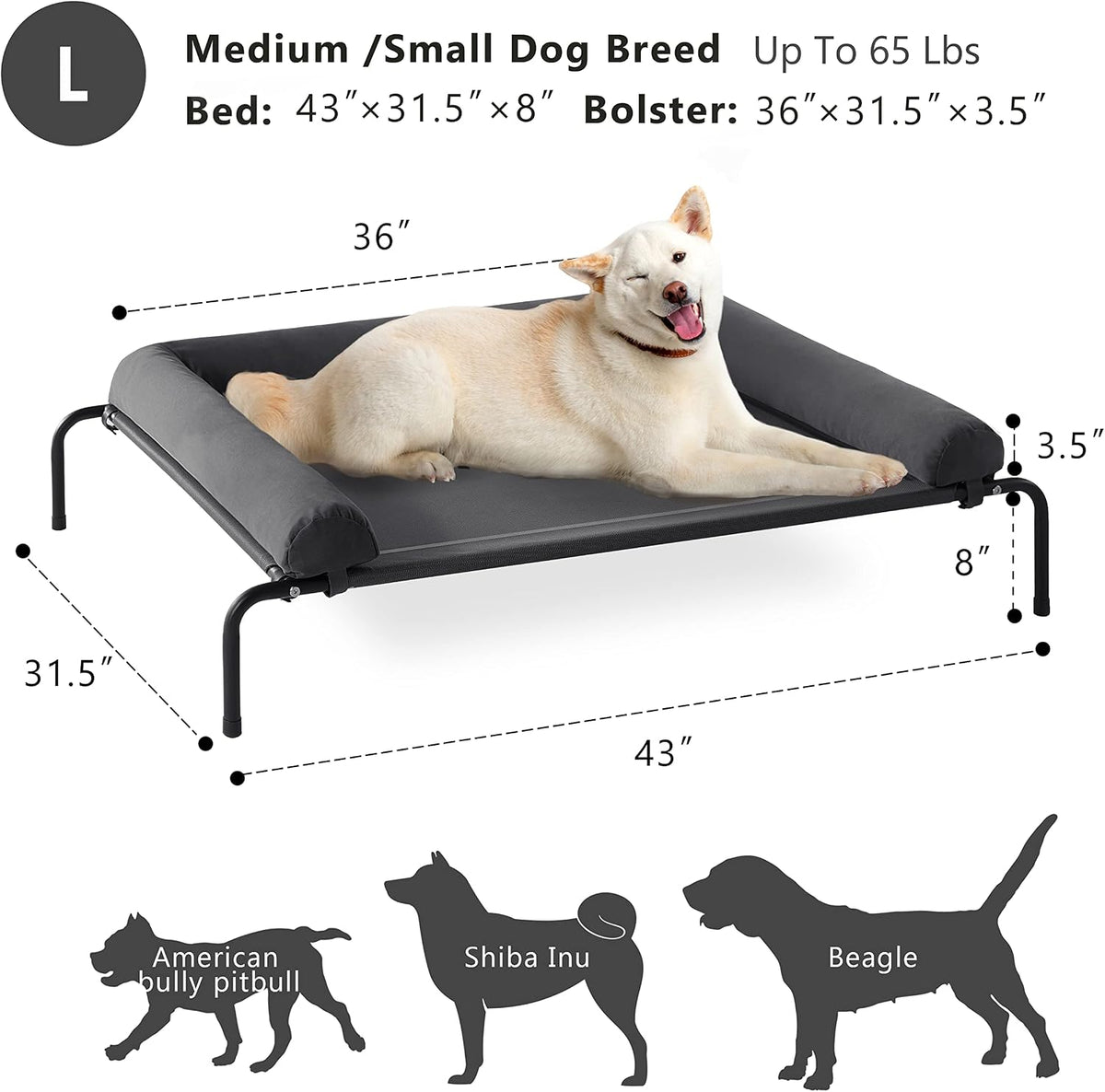 western home cooling elevated dog bed for large, side view