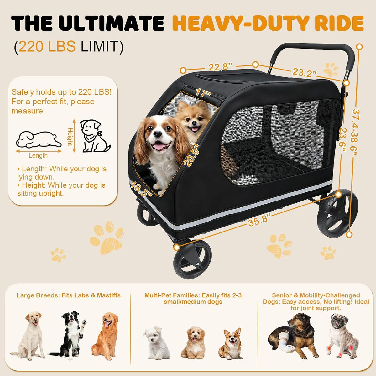xiapia extra large dog stroller for large medium shown in use