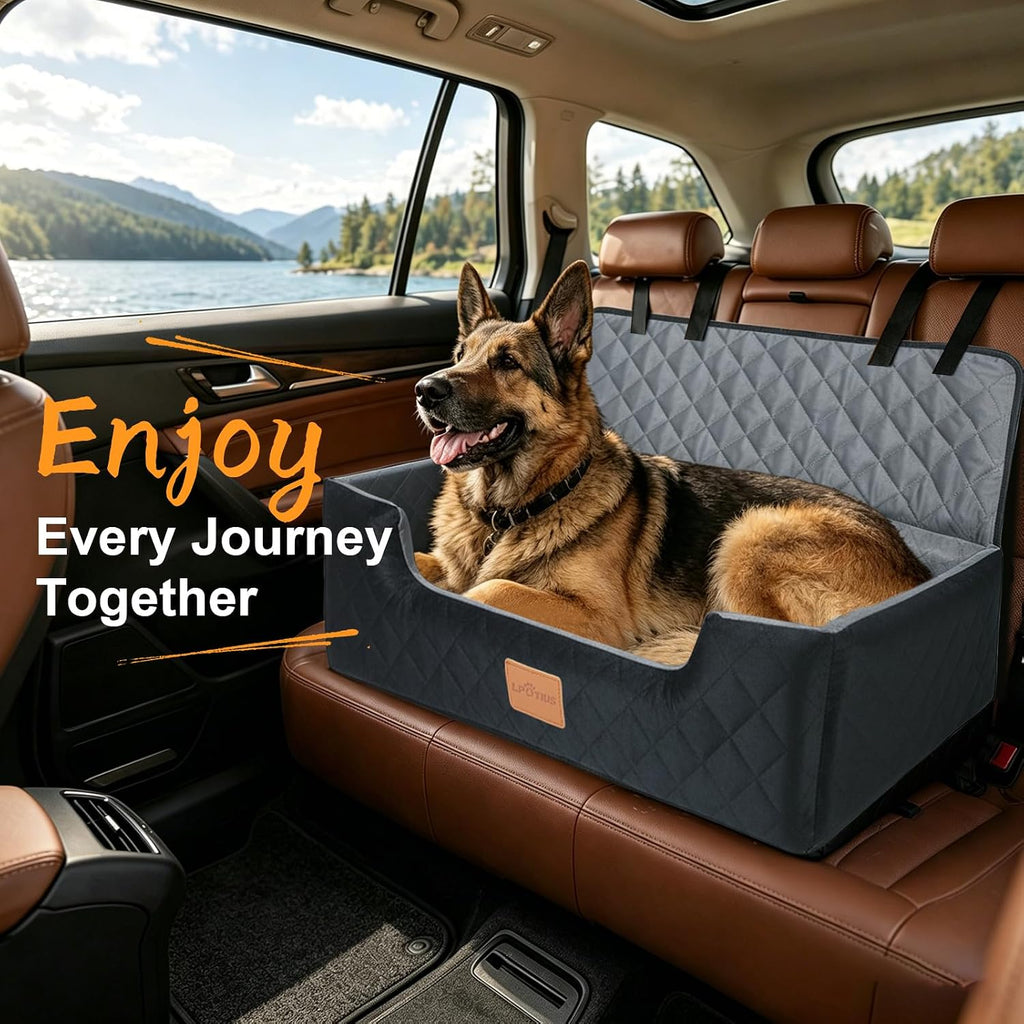 large dog car seat bed for back seat, front angle view