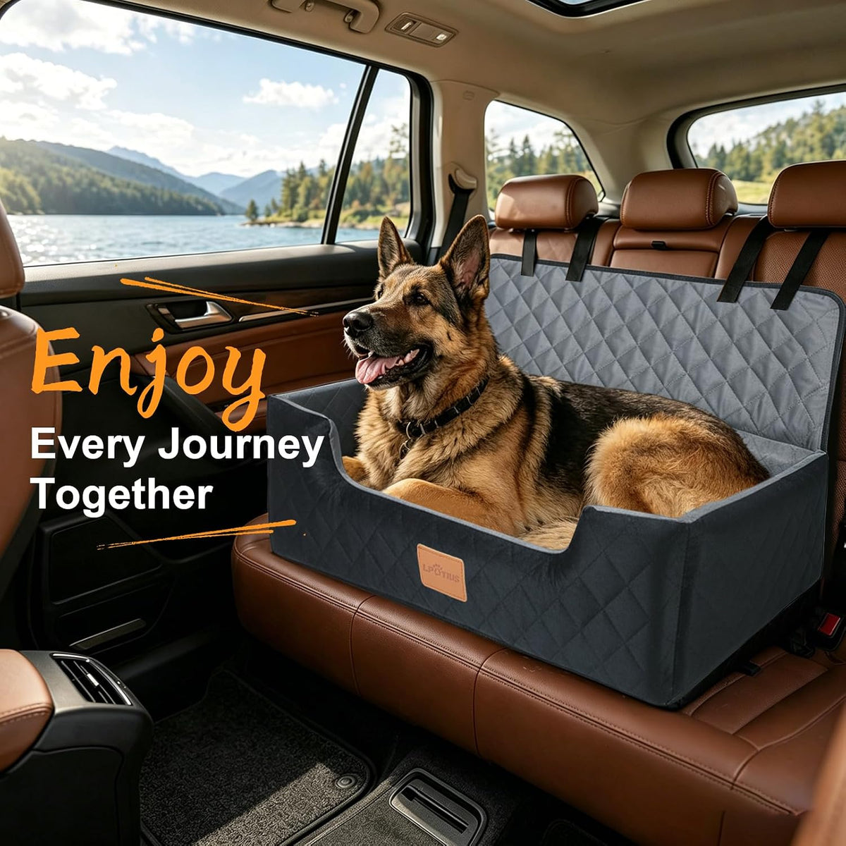 large dog car seat bed for back seat, front angle view