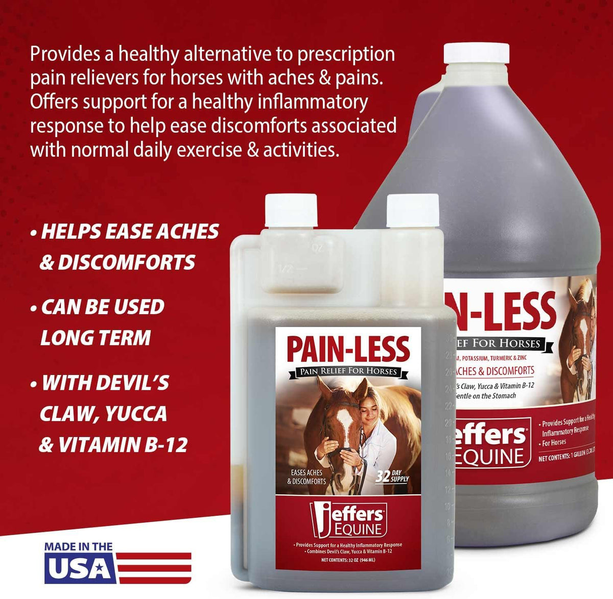 jeffers equine pain less liquid horse supplement –, side view