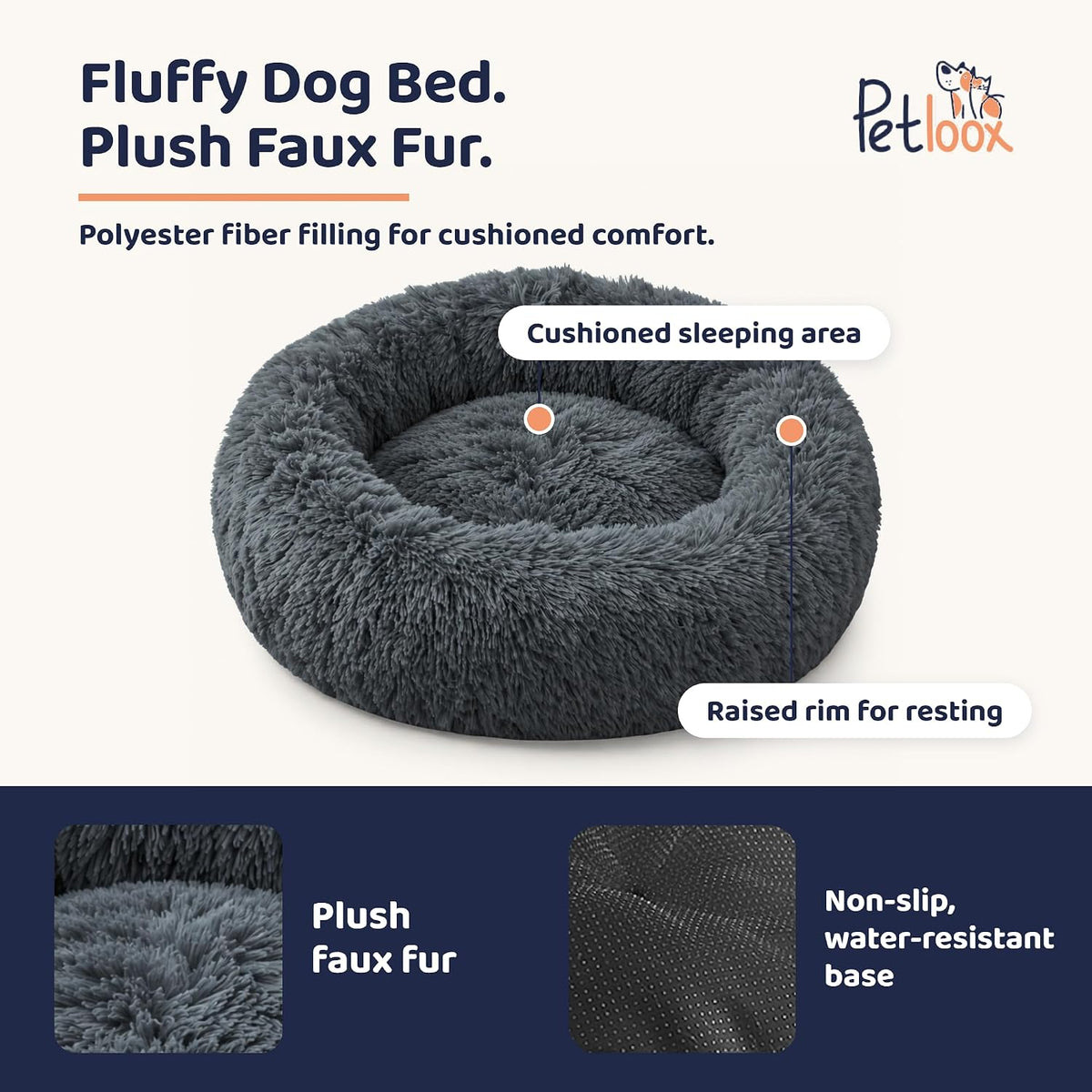 calming donut dog bed for small dogs, round, close-up detail