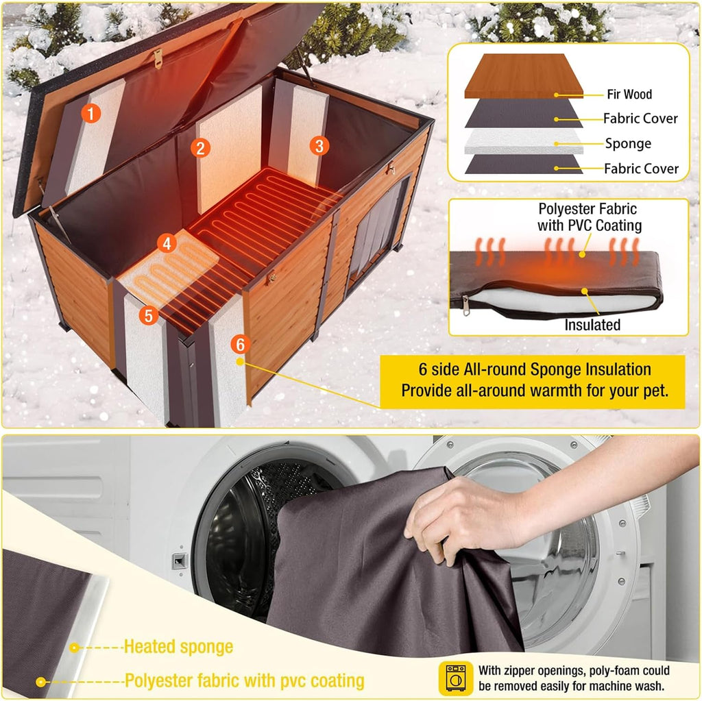 aivituvin heated dog house outdoor with heating pad showing dimensions