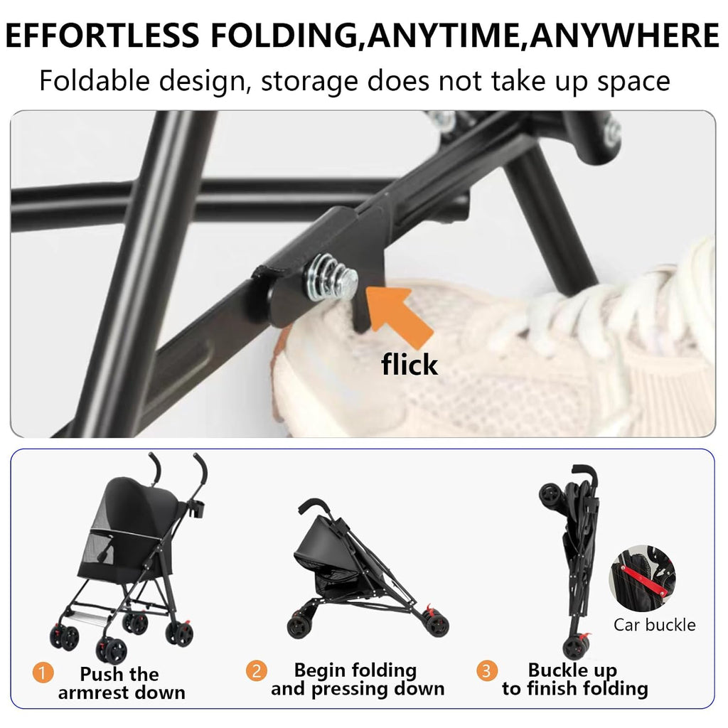 cat stroller foldable lightweight for small dogs cats, front angle view