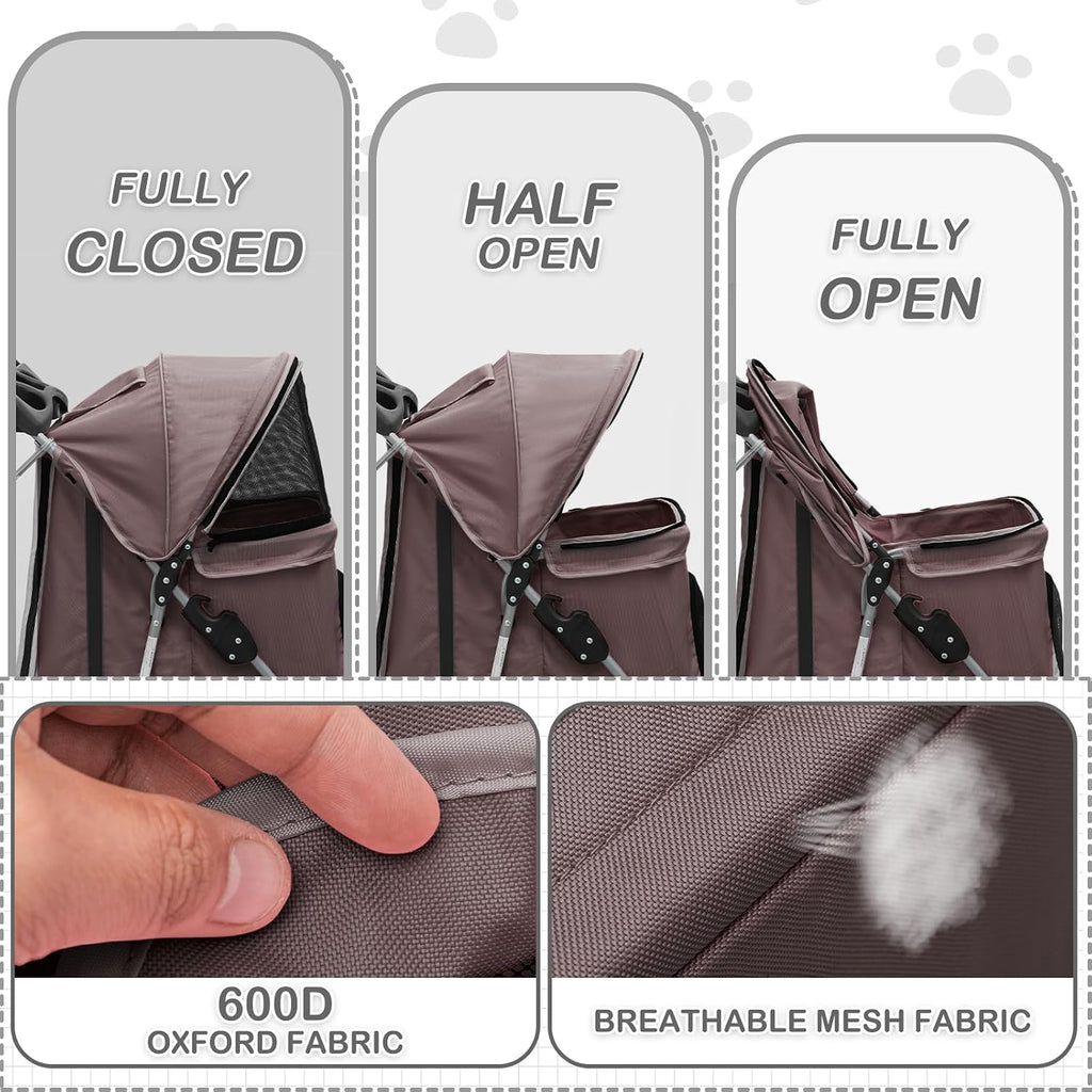 pet stroller for small/medium cats and dogs, coffee, side view