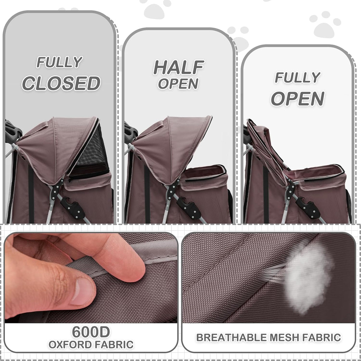 pet stroller for small/medium cats and dogs, coffee, side view