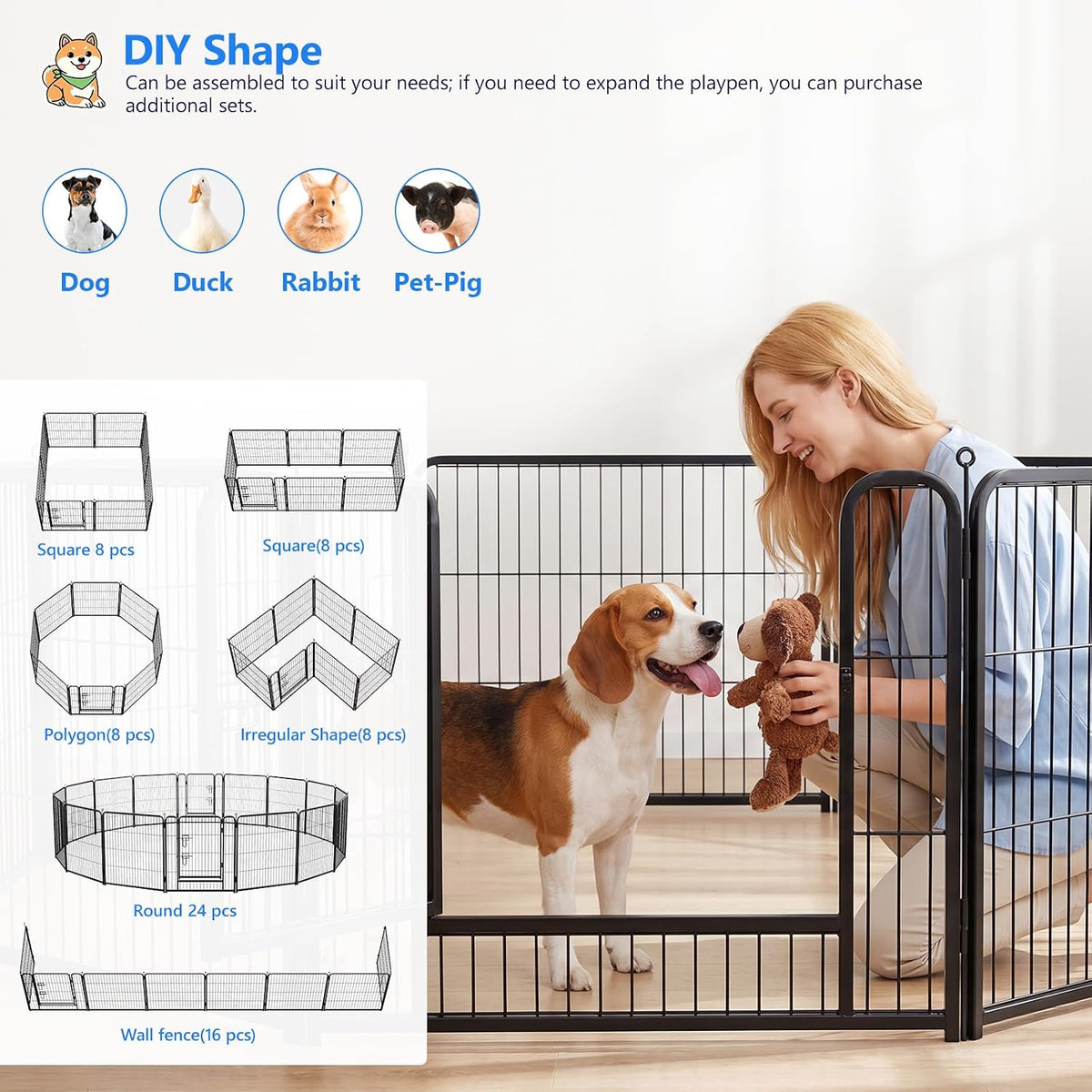 dog playpen outdoor, 32 inch height 8 panels, side view