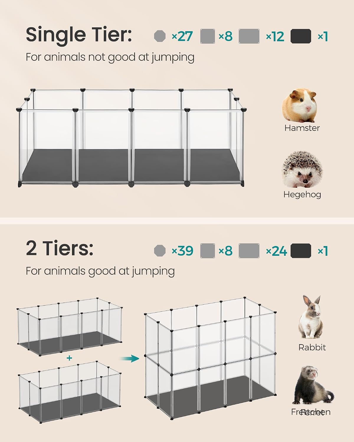 songmics guinea pig playpen, 20 panels small animal, close-up detail