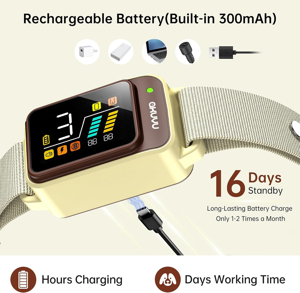 bark collar-rechargeable smart barking collar- anti bark training showing dimensions
