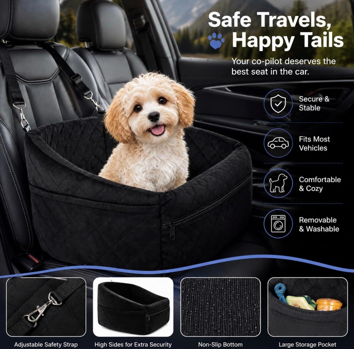 luxury plush dog car seat bed, ultra soft shown in use