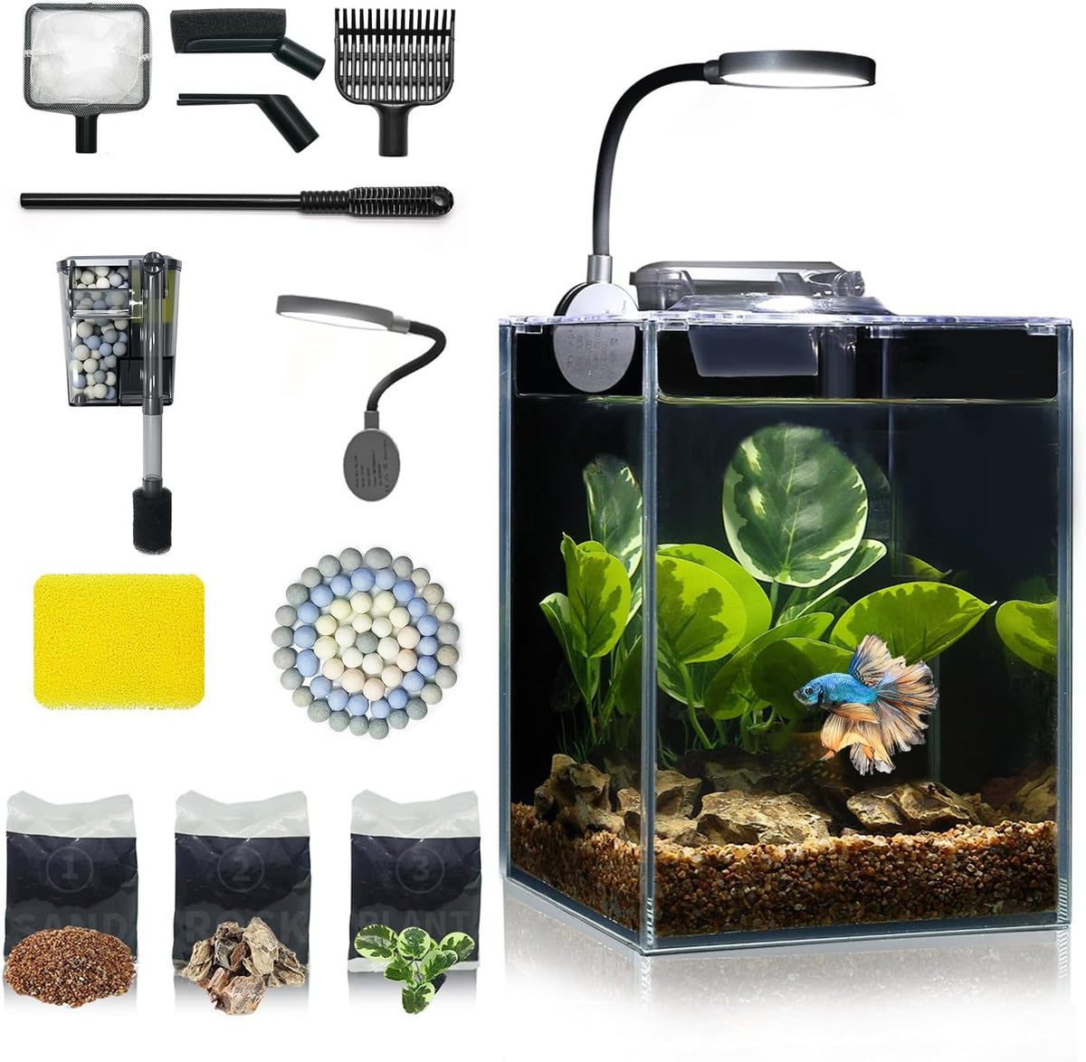 1.25 gallon fish tank small glass aquarium kit, main product view