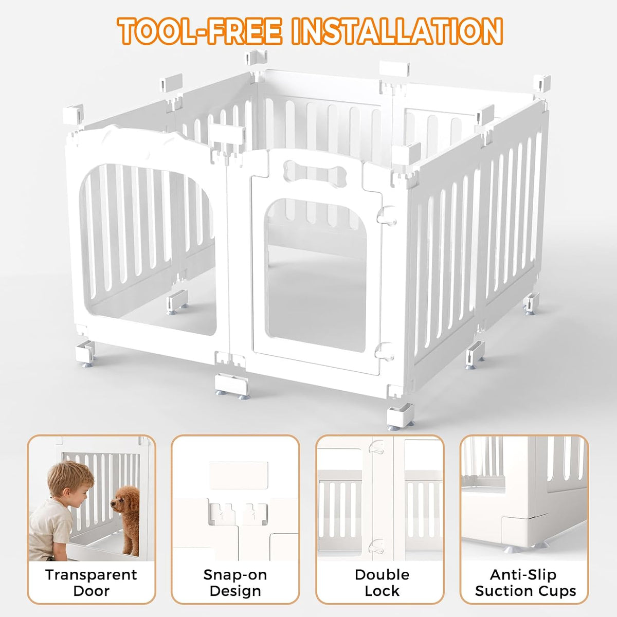 acrylic dog playpen indoor, 24" puppy/small dog play, close-up detail