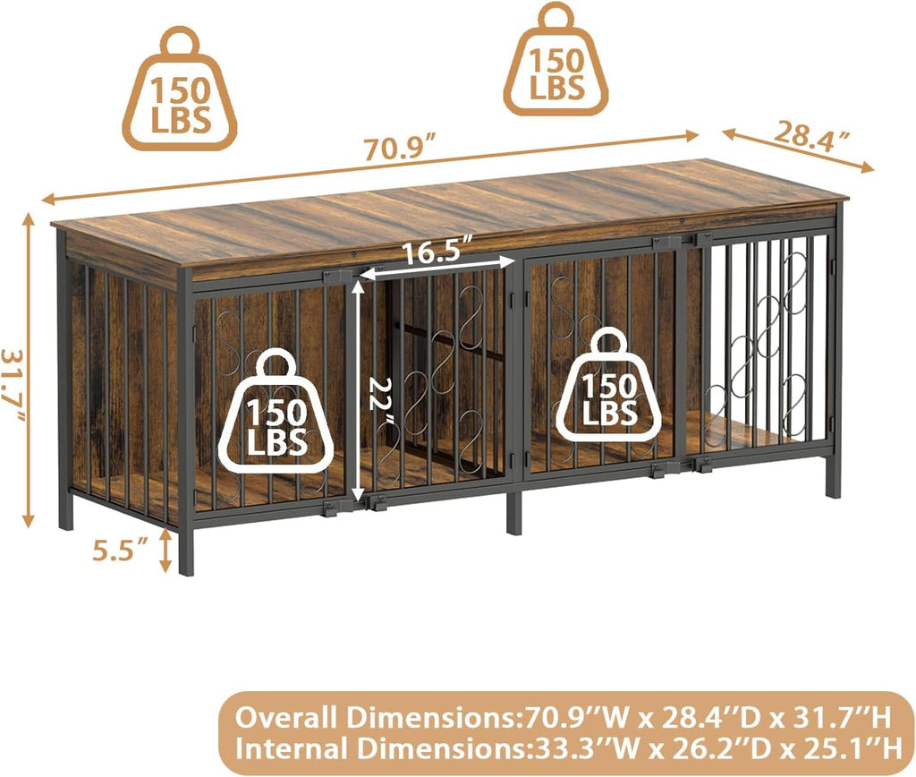 cozpaw 71" double dog crate with elevated legs, close-up detail