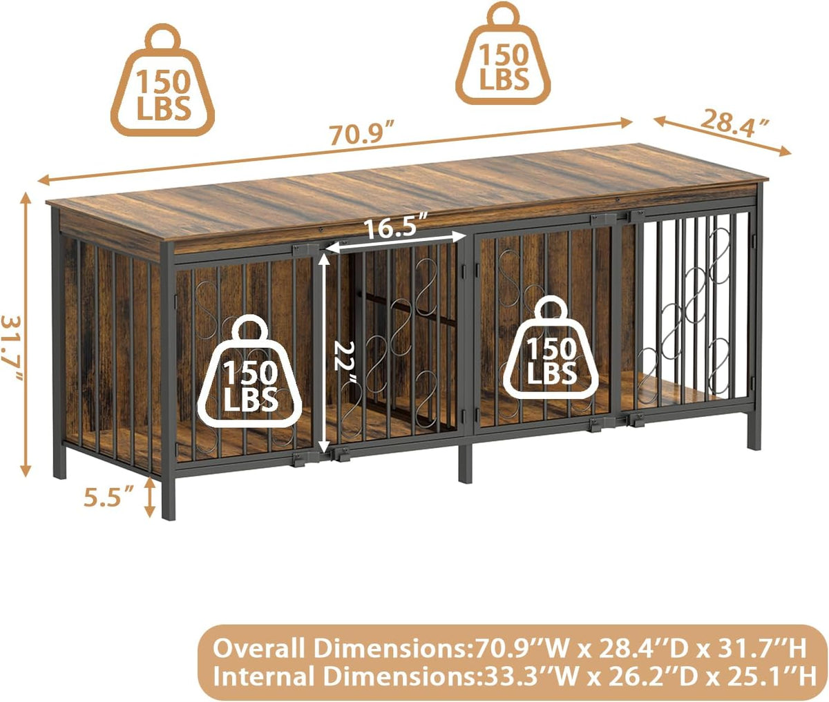 cozpaw 71" double dog crate with elevated legs, close-up detail