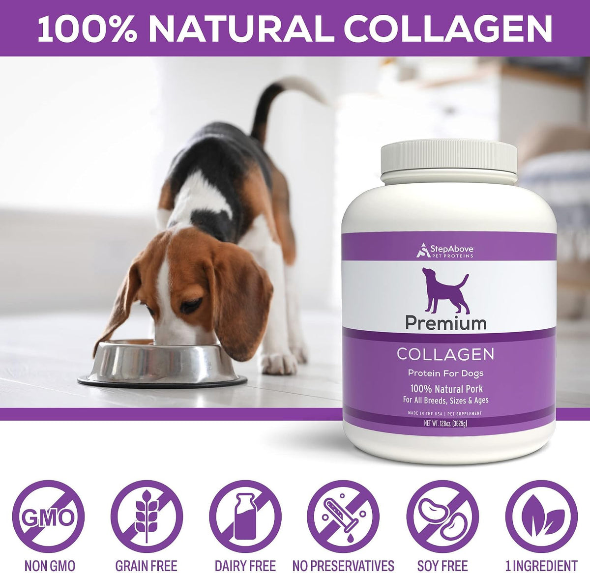 premium collagen gelatin protein for dogs, 8 lb, close-up detail